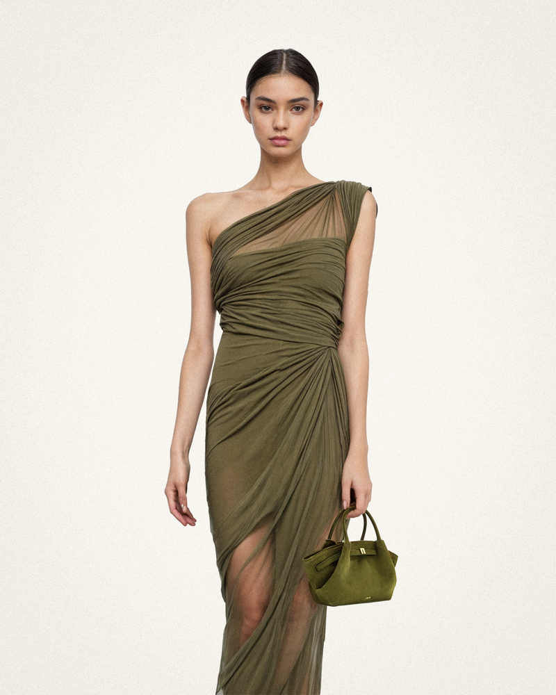 Hana Mini Faux Suede Tote Bag - Dark Olive